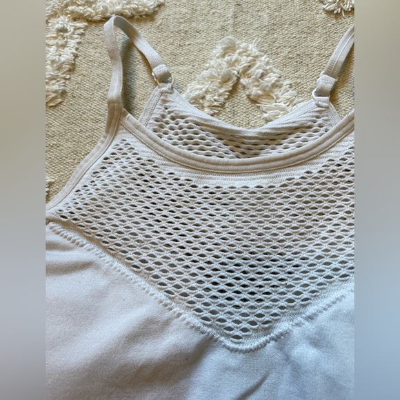 White Padded Halter Sports Bra with Fishnet Design - Picture 2 of 6